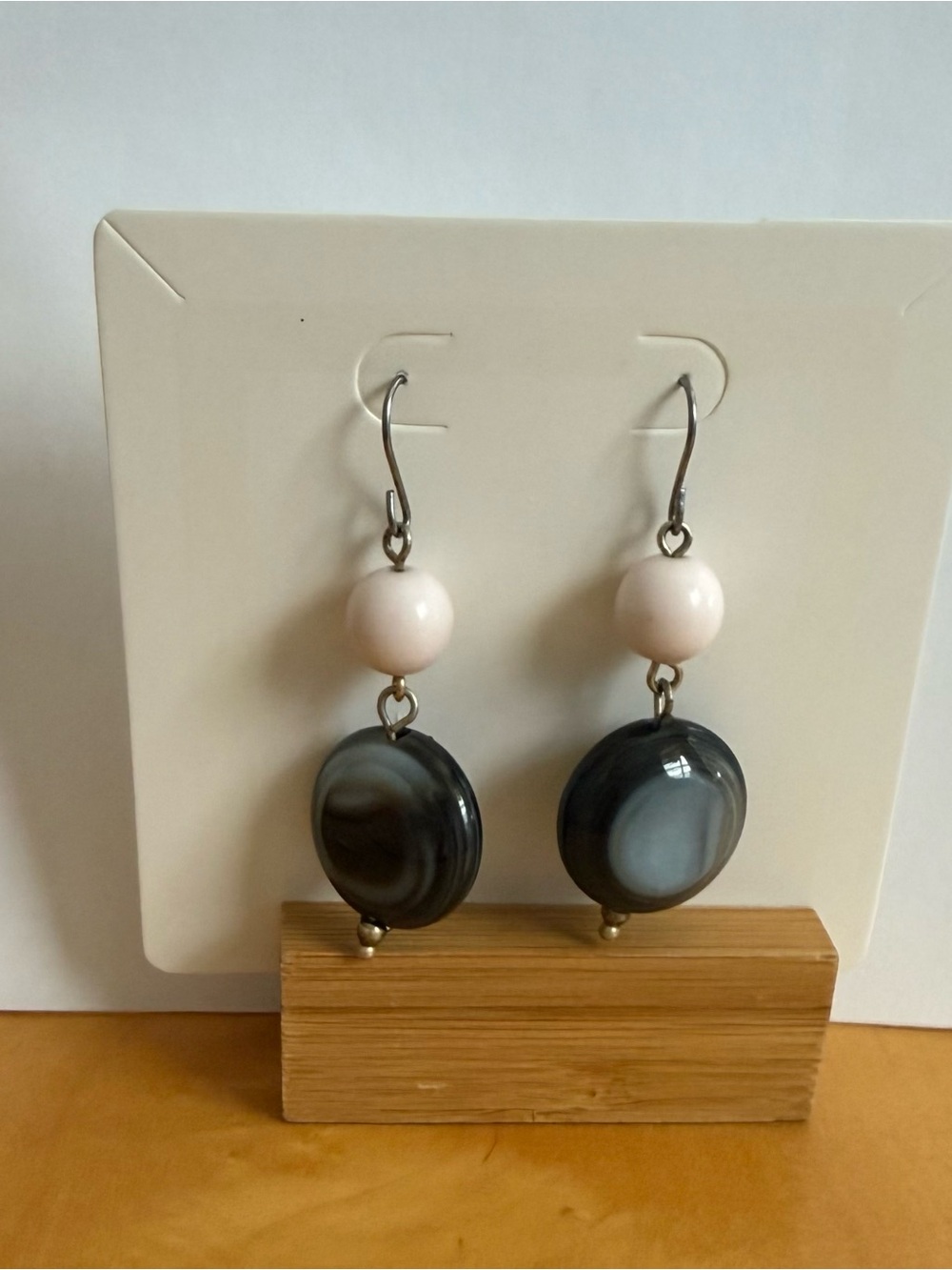Handmade Pink and Gray Dangle Earrings